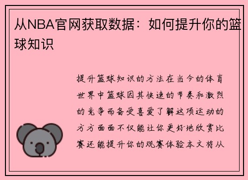 从NBA官网获取数据：如何提升你的篮球知识