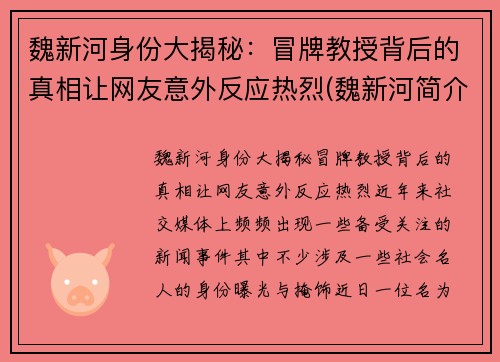 魏新河身份大揭秘：冒牌教授背后的真相让网友意外反应热烈(魏新河简介)