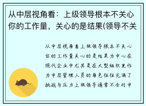 从中层视角看：上级领导根本不关心你的工作量，关心的是结果(领导不关心员工的表现)